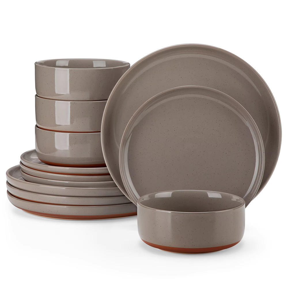 KOMBISERVICE 12-teilig Steinzeug Geschirrset Sesamglasur für 4 Personen - Braun, Keramik (26/2/26cm) - Kaket