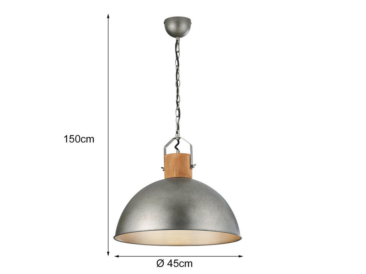 LED-PENDELLEUCHTE Ø45cm, Lampenschirm Metall Holz - Silberfarben, Metall (45/45/150cm) - meineWunschleuchte