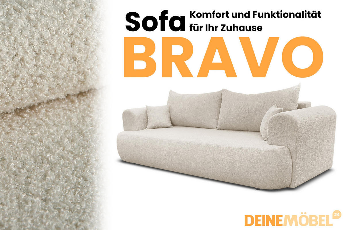 SCHLAFSOFA BRAVO 247/90 in Bouclé Creme - Creme, Holz/Holzwerkstoff (247/69/90cm) - Deine Möbel 24