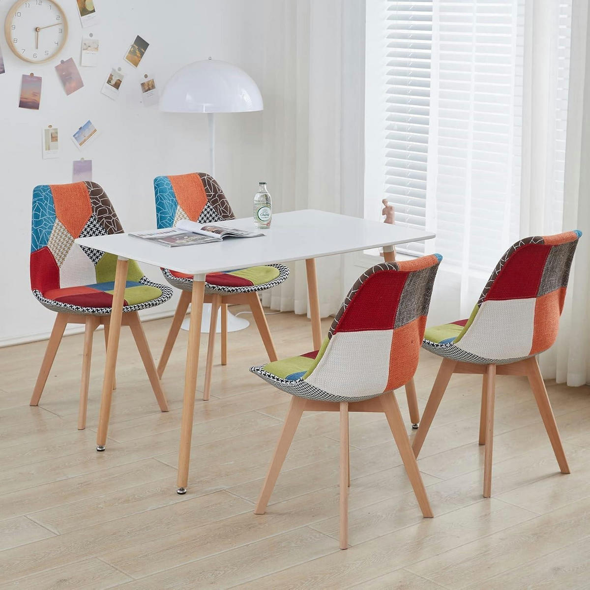ESSZIMMERSTUHL 2-teiliges Set Patchwork Rot Massivholzbeine - Multicolor, Textil (49/83/42cm)
