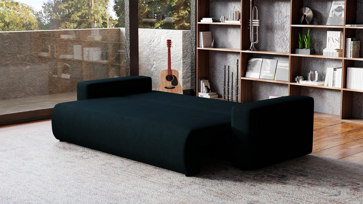 SOFA Bubi mit Bettkasten und Schlaffunktion, Velourstoff - Anthrazit, Holzwerkstoff (242/85/95cm)