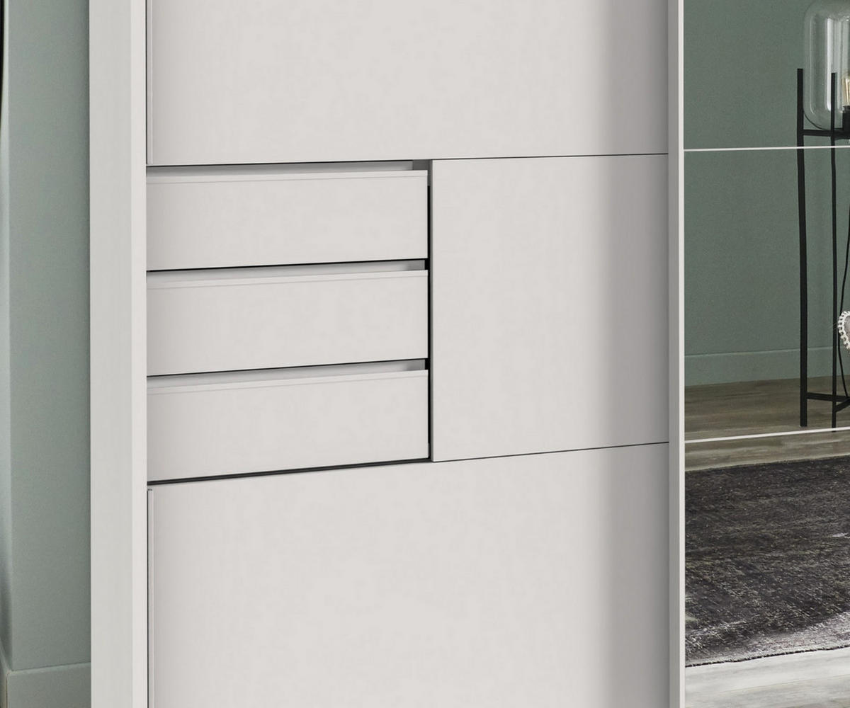 SCHWEBETÜRENSCHRANK 3-türig B273/H213/T64 cm, Weiß/Spiegel, Passepartout-Kleiderschrank mit Schubladen & Vollausstattung / 22619 - Weiß, Holzwerkstoff/Metall (273/213/64cm) - luma-home