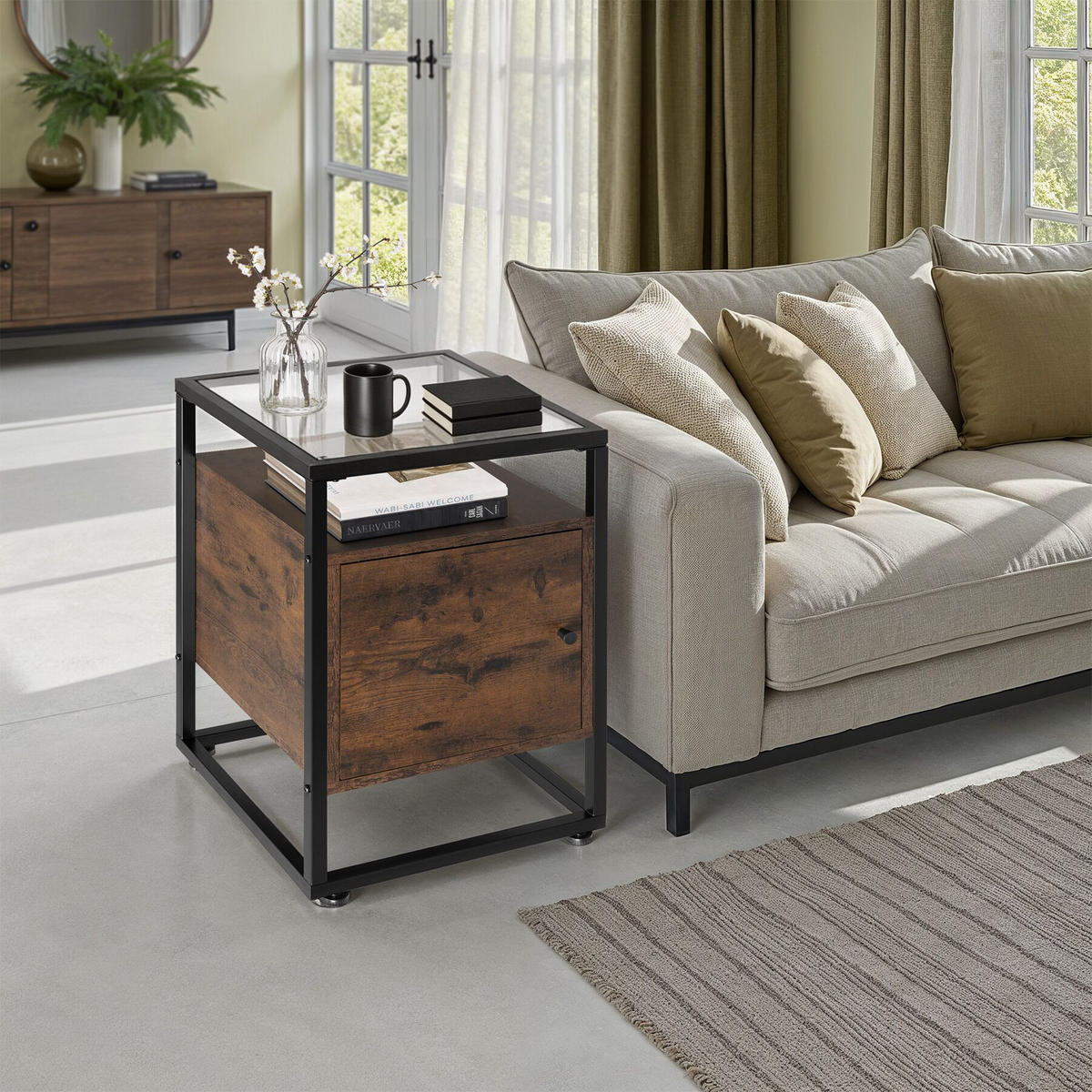 NACHTSCHRANK Dudley, 40 x 43 x 60,5 cm, Industrial Holz dunkel, rustikal - Rostfarben, Holzwerkstoff (40/60.5/43cm) - tectake