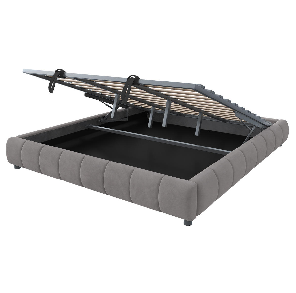 POLSTERBETT 180/200 cm mit Bettkasten und LED-Beleuchtung in Grau - Grau, Textil (180/200cm) - BEAOK