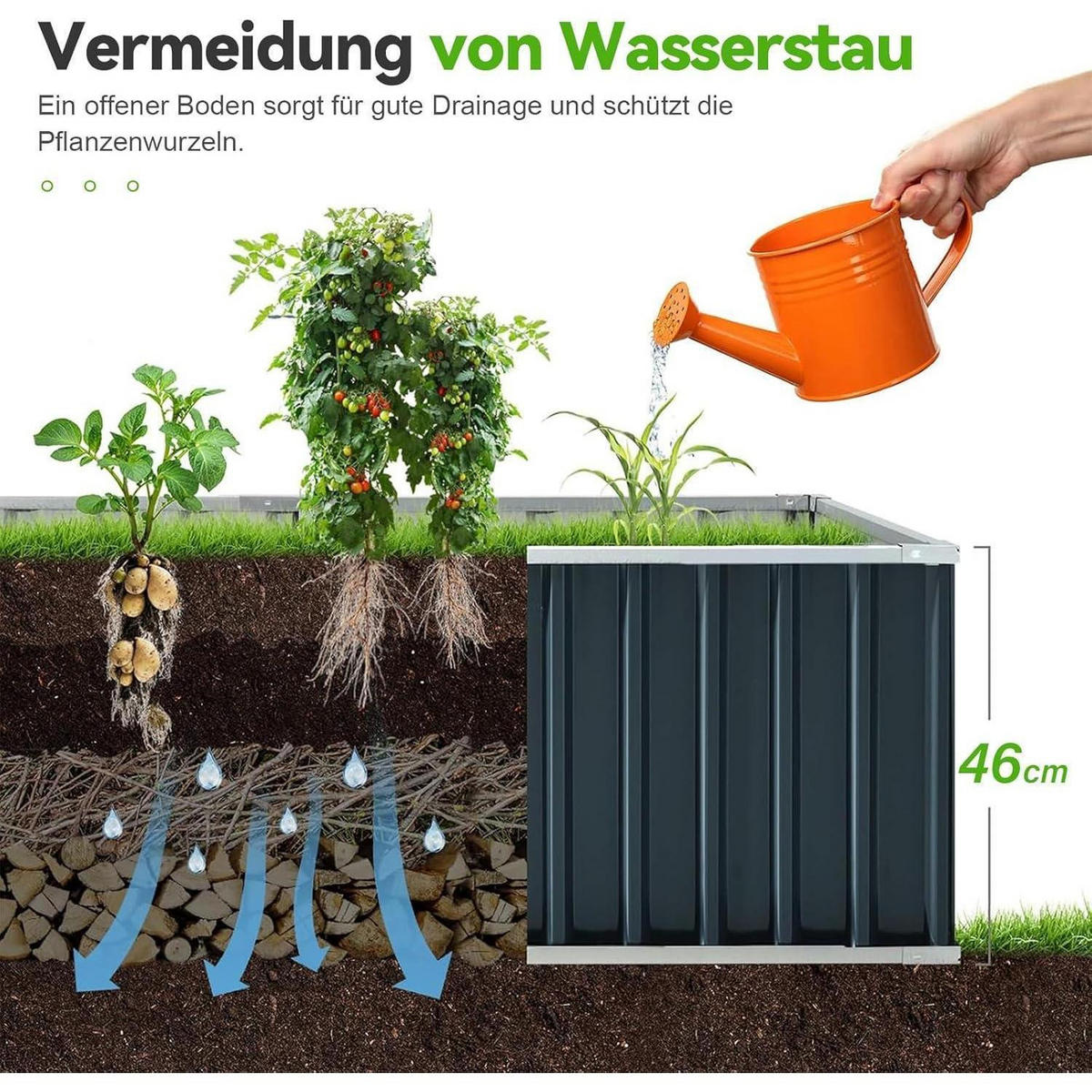 HOCHBEET 174 x 90 x 46 cm verzinkter Stahl Grau - Schwarz, Metall (91.4/45.7/172.7cm)