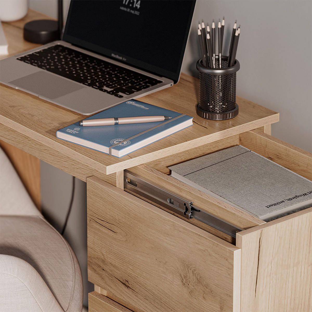 KOMMODE MIT SCHREIBTISCHFUNKTION Varino, Goldkraft Eiche, 80 x 75.5 cm ausziehbar - Honigeiche, Holzwerkstoff (80/75.5/40cm) - Vicco