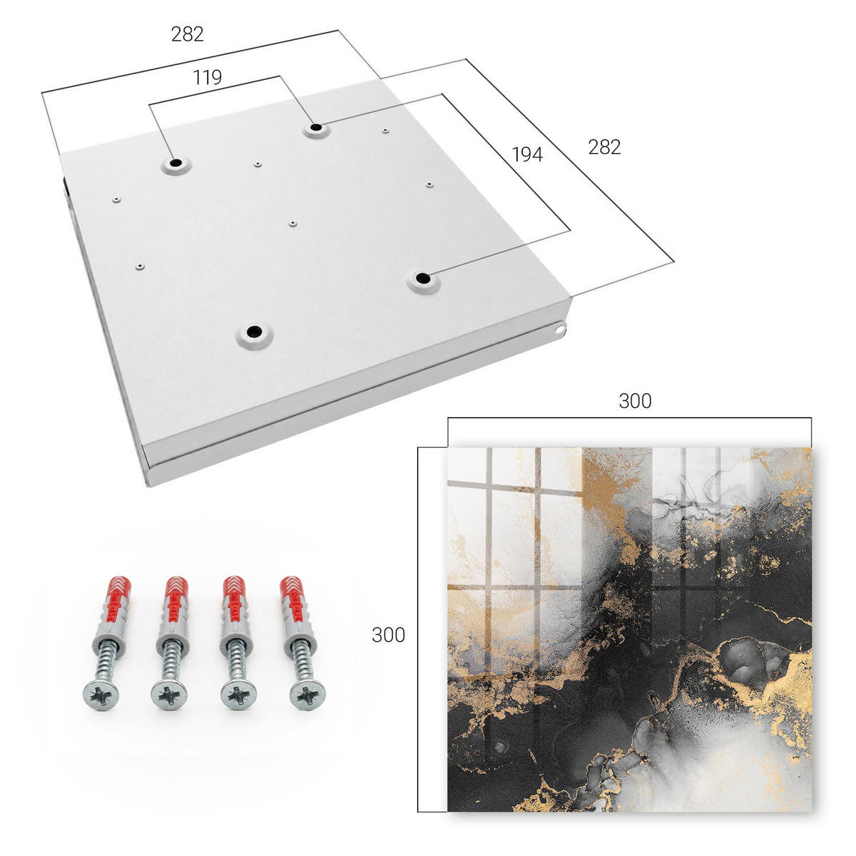 SCHLÜSSELBOX Weiß 30x30 cm – Türöffnung nach rechts - Weiße Eleganz - Schwarz, Metall (30/30/5cm) - TULUP