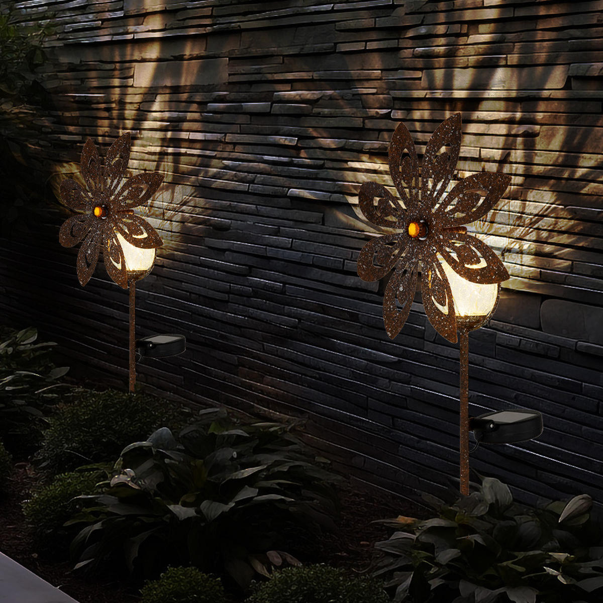 LED AUSSENLEUCHTE Metall Rostoptik Braun - Braun, Glas (20/9/50cm) - Globo Lighting