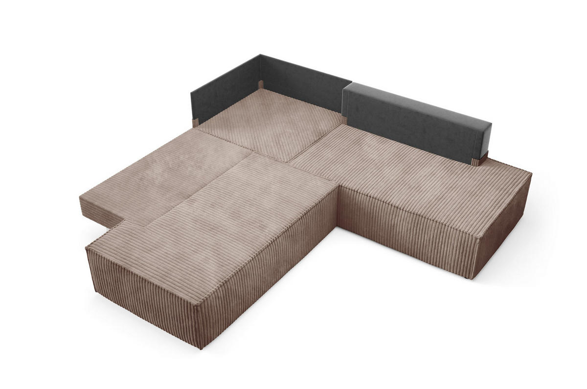 ECKSOFA TESSO II R-S Braun Kordstoff mit Schlaffunktion - Braun, Holz (254/254cm) - MASSENO