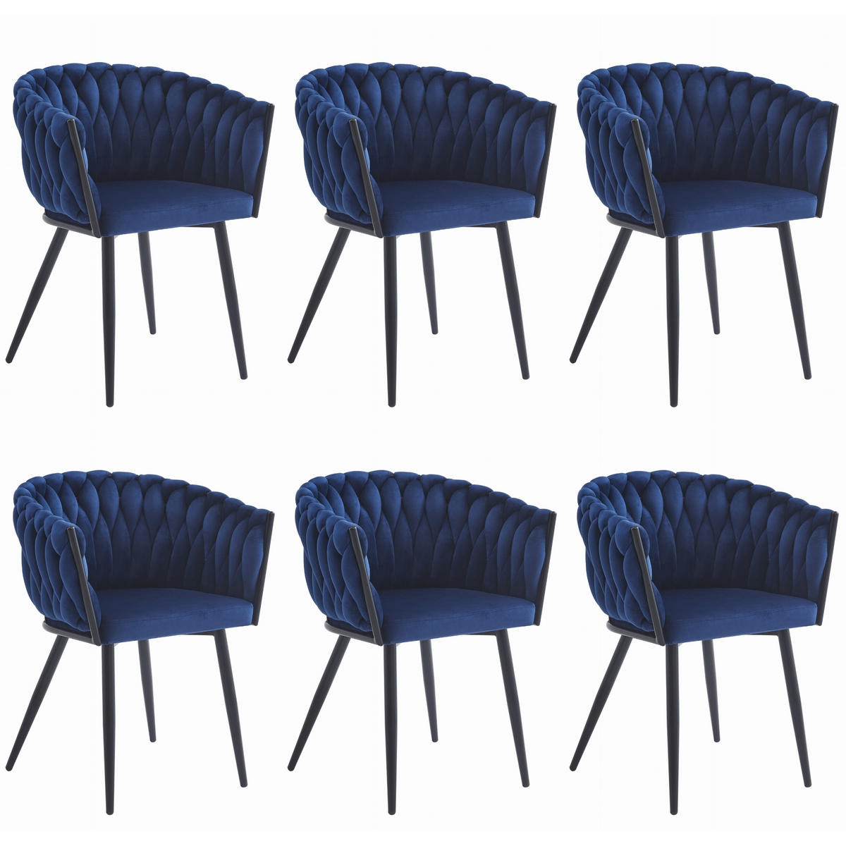 STUHL ARONA 6-er Set, Blau, Schwarze metallische Beine - Blau, Textil/Metall (61/79/55cm) - Komodee