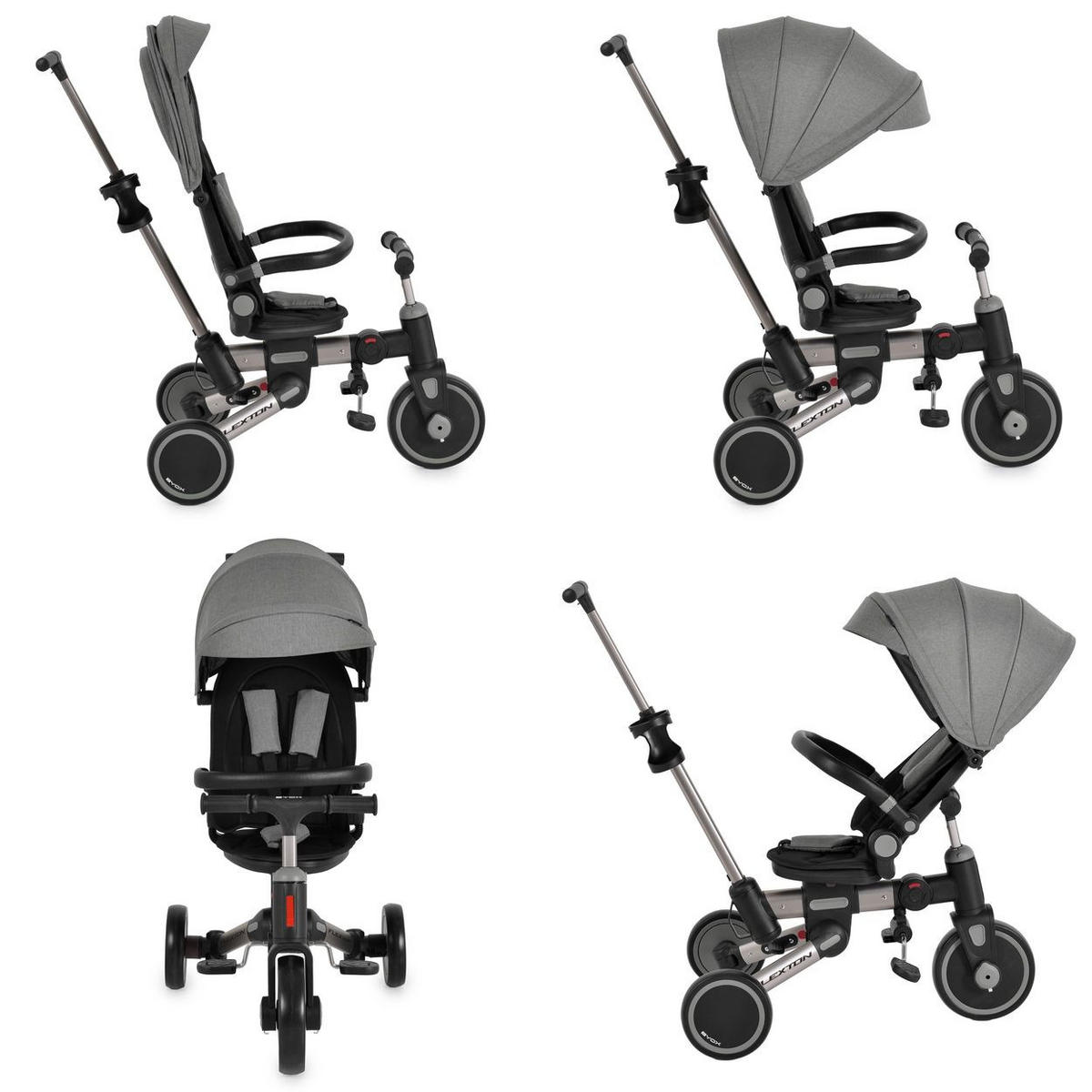 DREIRAD Flexton 5 in 1 Laufrad grau Rückenlehne EVA-Reifen Becherhalter faltbar - Grau, Metall (93/50/96cm)