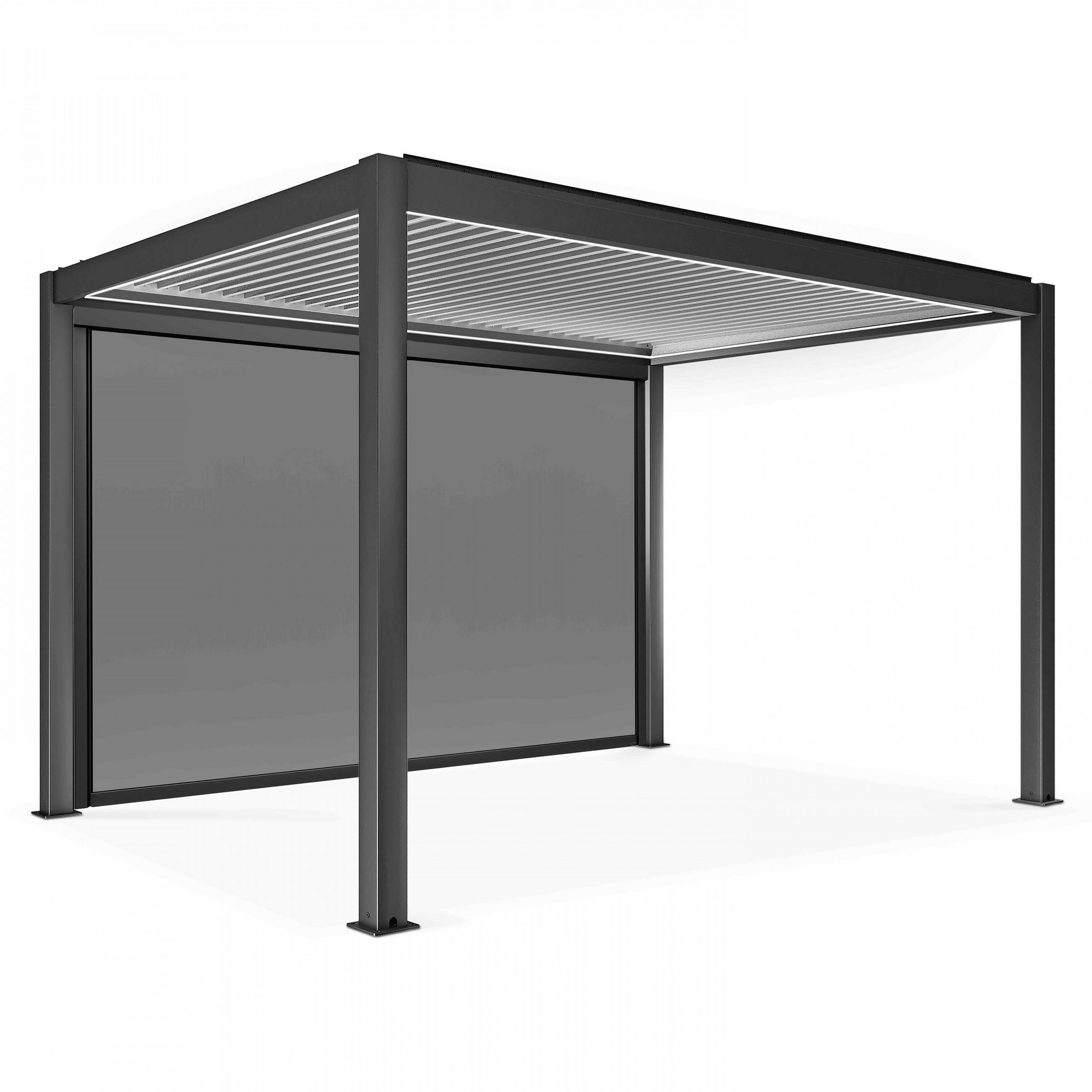 PERGOLA 3x4m, beleuchtet, motorisiert mit 1 Markise, Grau - Grau, Metall (290/257/397cm) - Oviala
