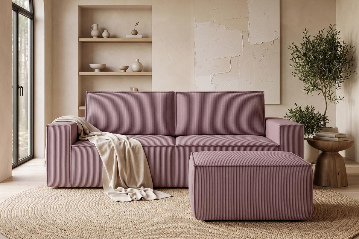 SITZPOUF NAPI gefederte Sitzfläche, hellviolett - Violett/Schwarz, Textil (83/45/83cm) - KONSIMO®