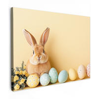 LEINWANDBILD Eier - Kaninchen - Pastellfarbtöne Wandbilder 80x60 cm - Hellgelb, Textil (80/60cm) - MuchoWow