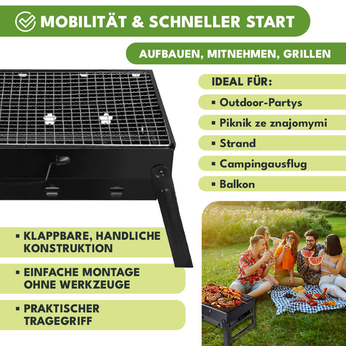 GRILL Camping Klappbar - Schwarz, Metall (35/20/27cm)