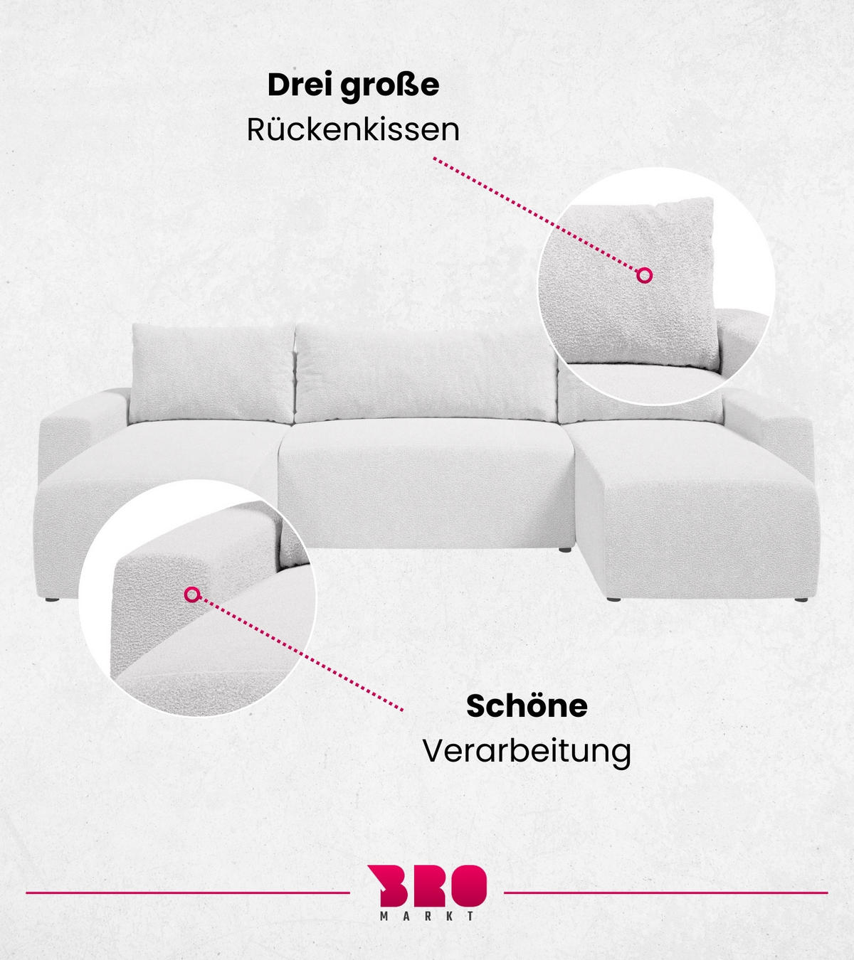 WOHNLANDSCHAFT Plush mit Schlaffunktion Weiß Boucle - Weiß, Kunststoff/Textil (315/72/145cm) - Bromarkt