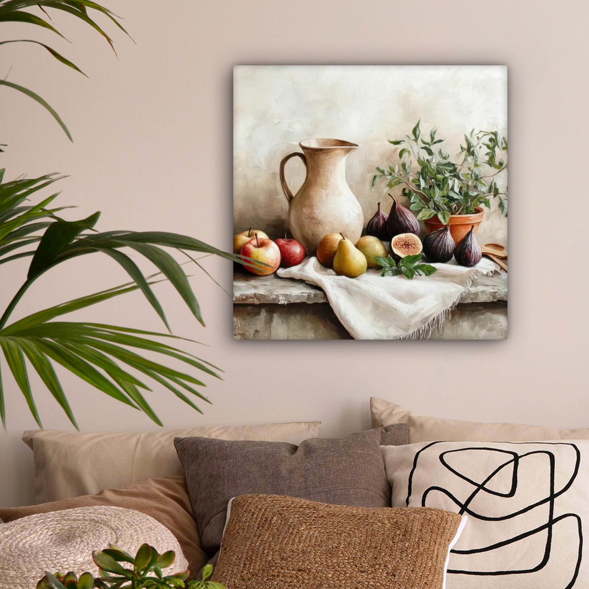 LEINWANDBILD Obst - Kräuter - Ländlich 50x50 cm - Naturfarben, Textil (50/50cm) - MuchoWow