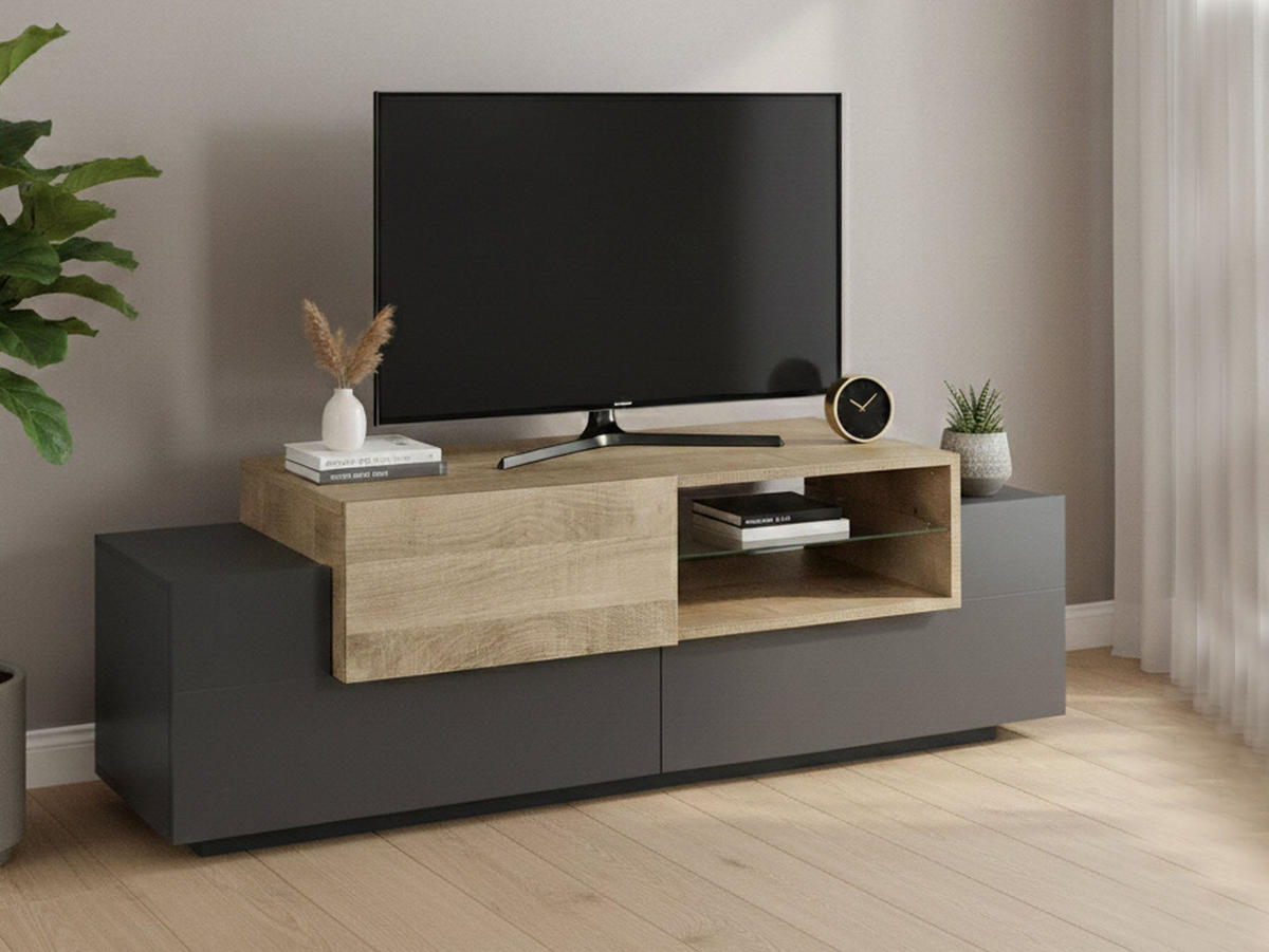 FERNSEHSCHRANK Anthrazit, Ahorn 45/160/51 cm - Schwarz, Holzwerkstoff (160/51/45cm) - DMORA