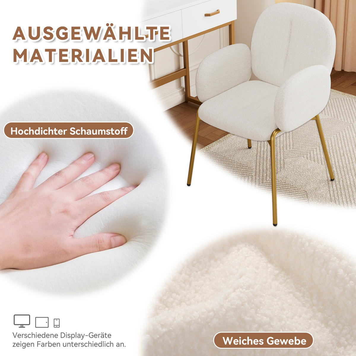 ESSZIMMERSTUHL Teddy mit goldfarbenen Eisenbeinen 55/64,5/88 cm beige - Beige, Textil (64.5/88/55cm) - Redom