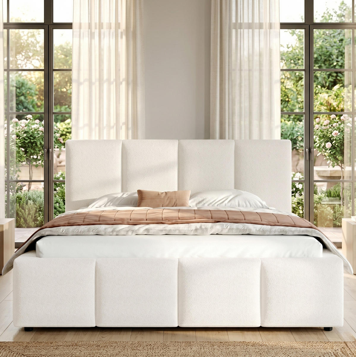 POLSTERBETT mit Lattenrost 160x200 cm Bouclé Beige - Beige, Holz (160/200cm) - Meubliv