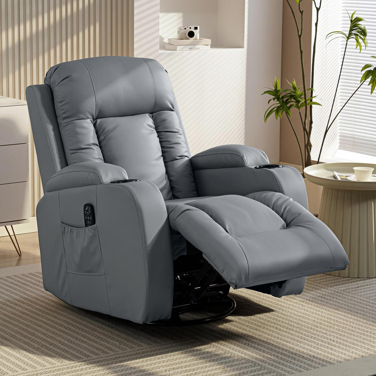 MASSAGESESSEL DE-06430 Wipp-, Liege- & Wärmefunktion, 145° neigbar, drehbar Hellgrau - Hellgrau, Metall (82/103/99cm) - ComfortXL