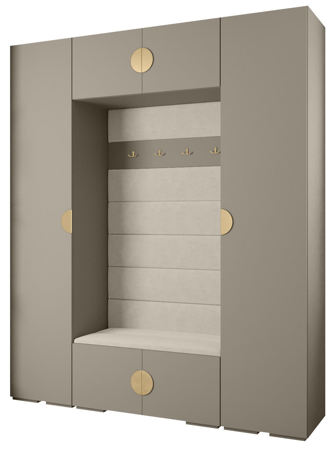 Abiks Möbel Garderoben-Set Kaschmir, Beige, Gold 200x236.7x47 cm