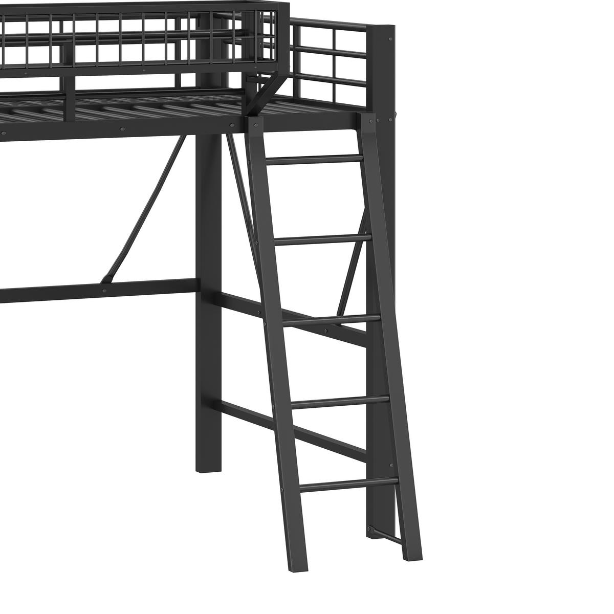 HOCHBETT 140/200 cm in Schwarz mit LED, Aufbewahrungskorb und Treppe aus Metall - Schwarz, Metall - STILVORA