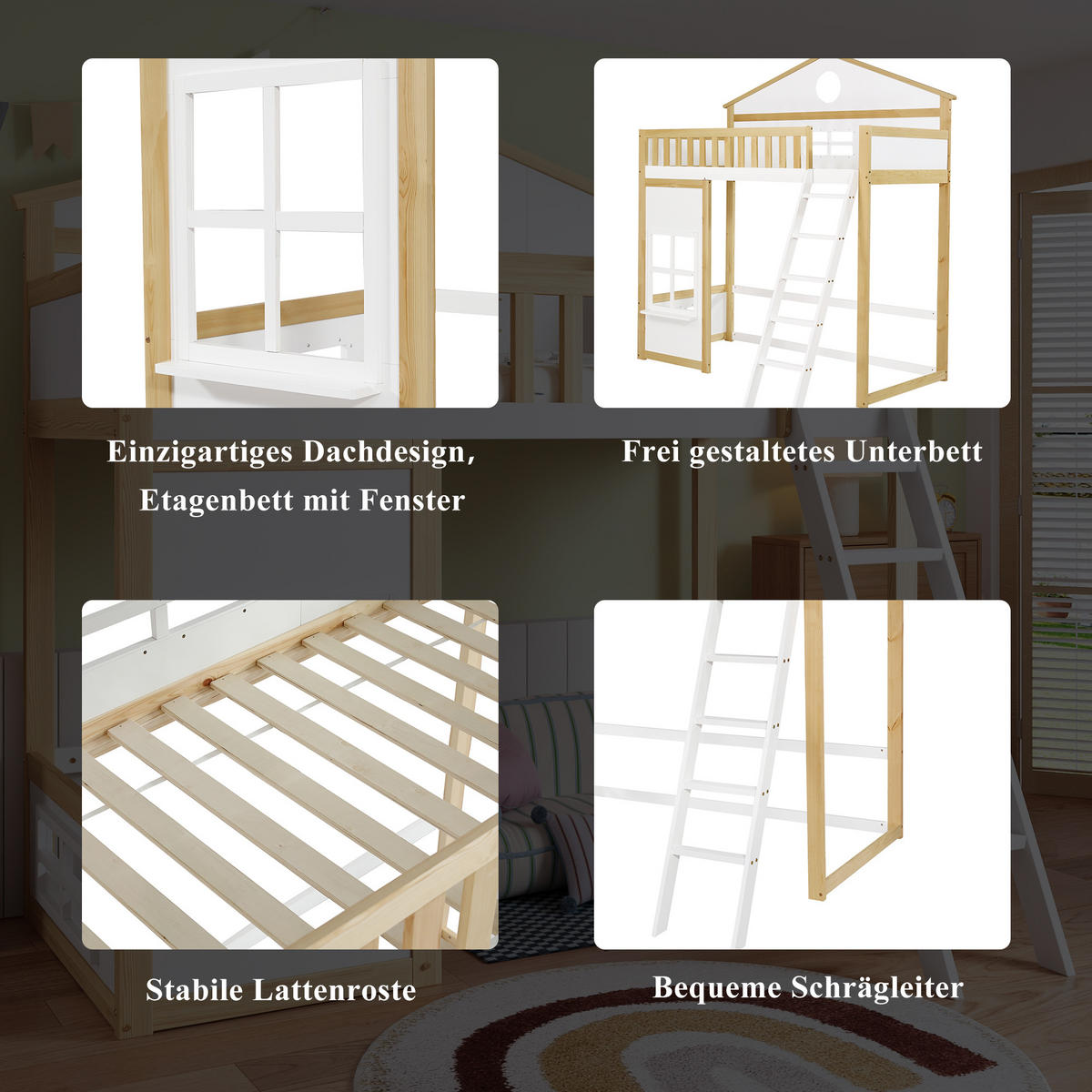 HAUSBETT Kiefer MDF 90/200 cm Weiß, Natur - Ahornfarben/Weiß, Holzwerkstoff - Raumix