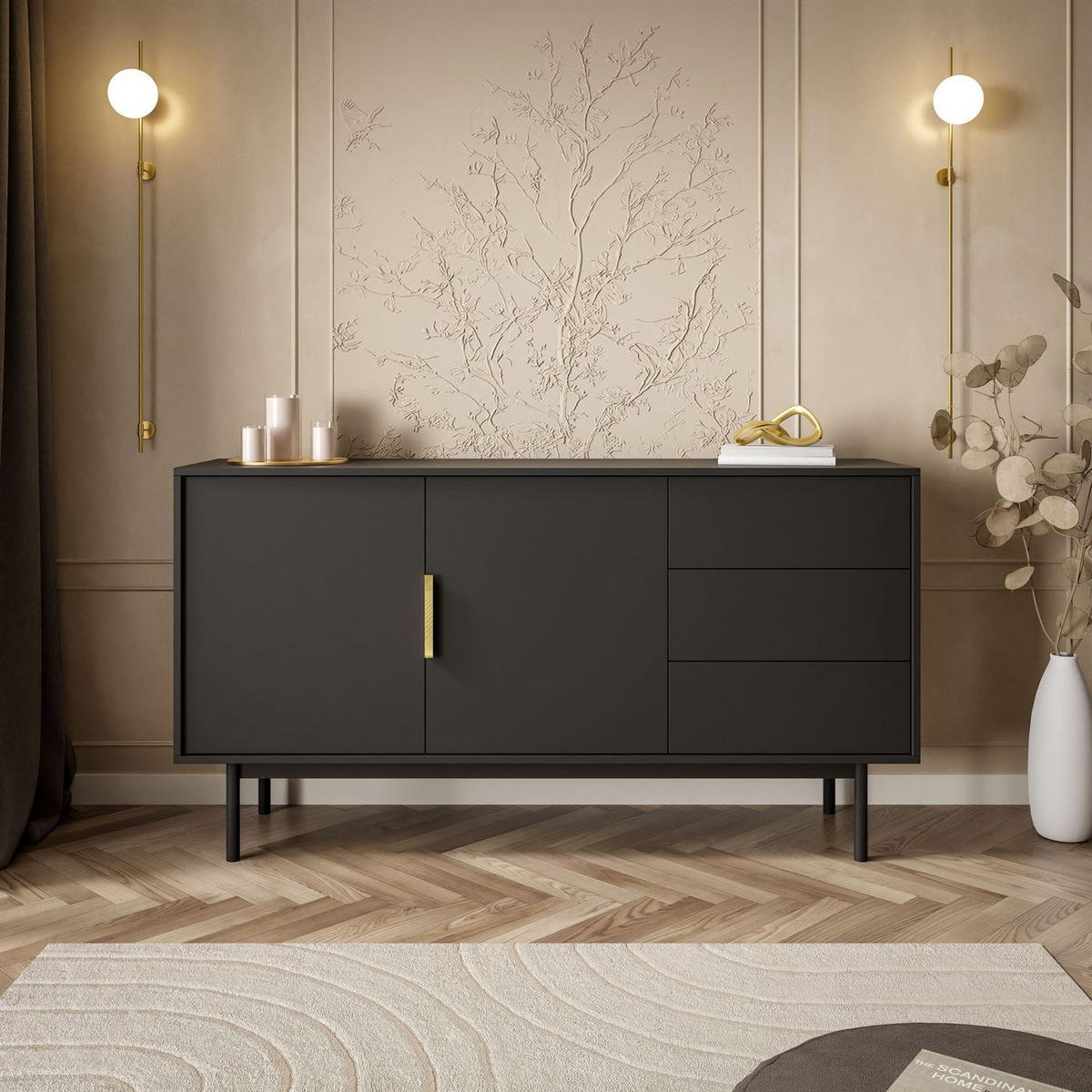 SIDEBOARDS MIRACLE 2D3S mit Schubladen Schwarz - Schwarz, Holzwerkstoff (154/82/39cm) - Lookway