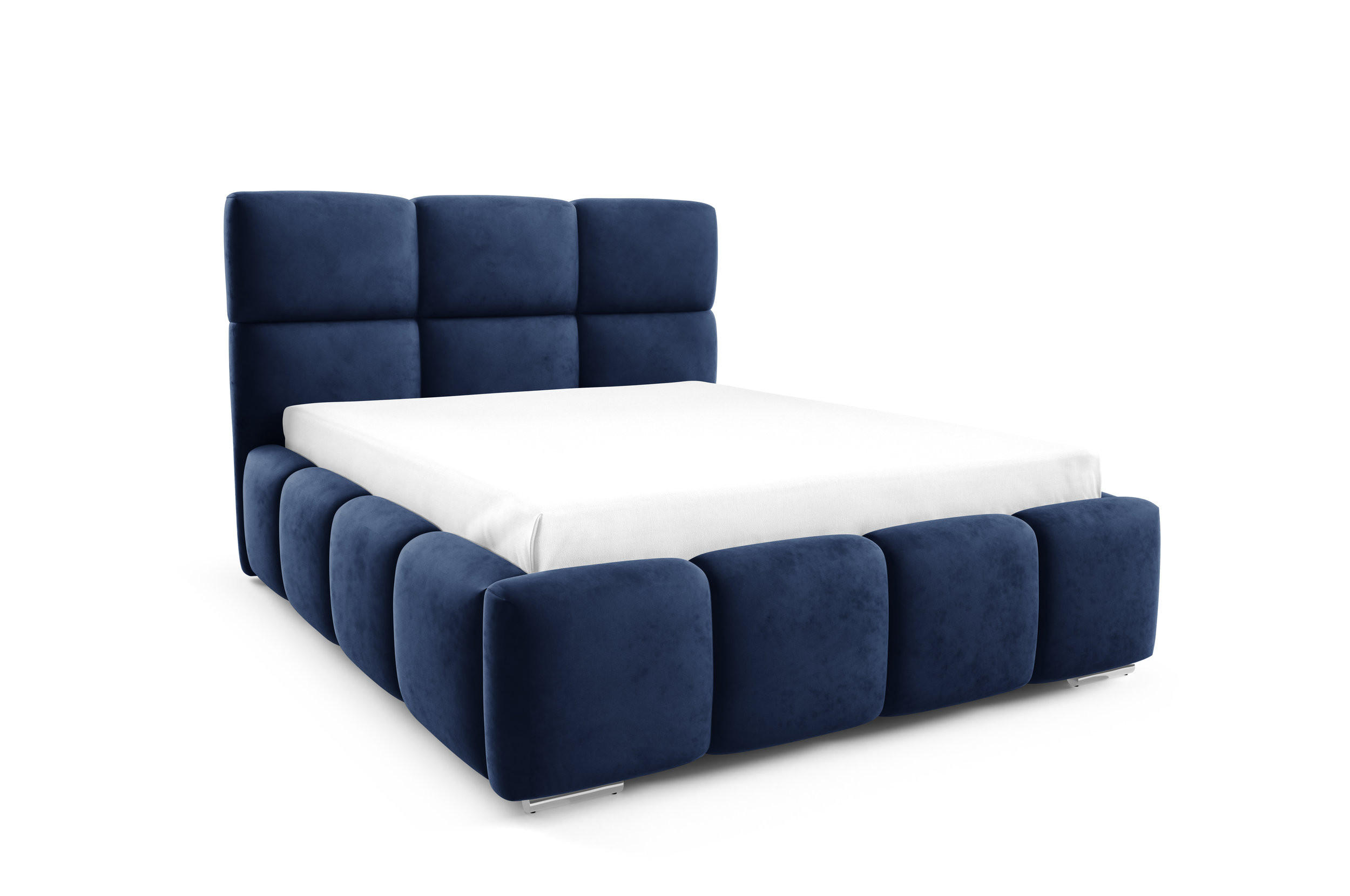 POLSTERBETT TRIO, 180x200 cm, Doppelbett mit Bettkasten, Velourstoff, Frabe: Blau - Blau, Holz/Kunststoff (180/200cm)