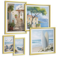 BILDER SET 5er Set - 50x50 cm & 20x30 cm & 40x60 cm Goldrahmen - Straßenblumen, Fahrrad bemalt - Goldfarben, Kunststoff (40/60cm) - TULUP