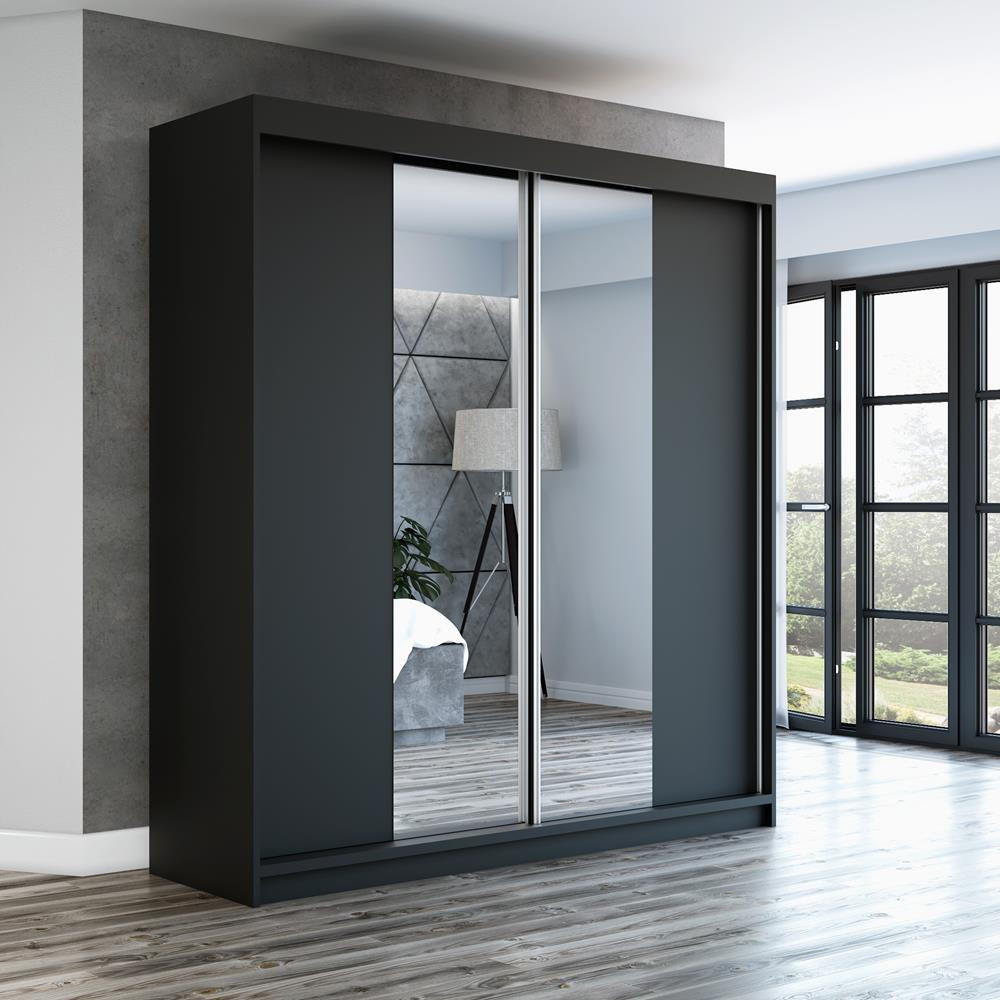 SCHWEBETÜRENSCHRANK 160 CM NEO Farbe: Schwarz / schwarz / schwarz - Schwarz, Holzwerkstoff (160/215/59.5cm) - A&J MöbelLand