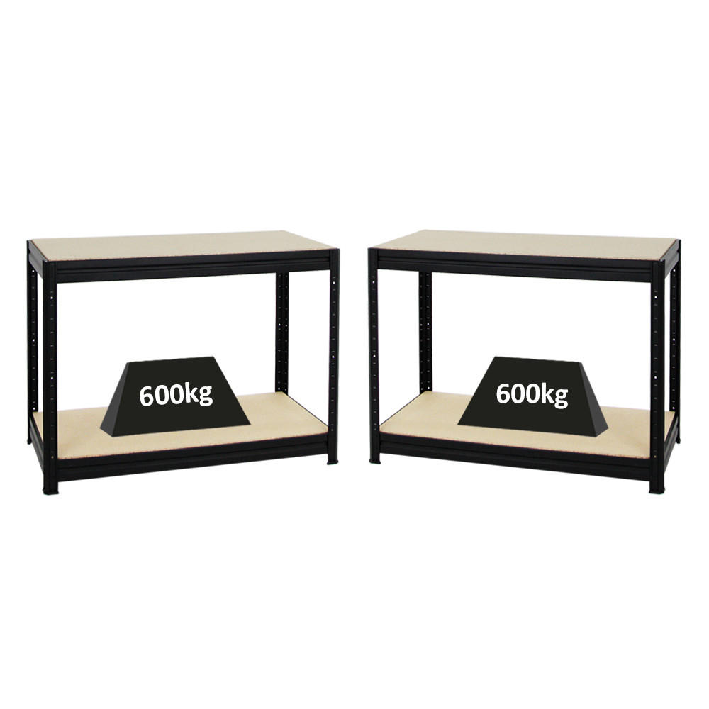 WERKBANK Dino 2er-Set mit 2x höhenverstellbar 90x120x60 cm Traglast 600 kg Schwarz - Schwarz, Metall (240/90/60cm) - PROREGAL