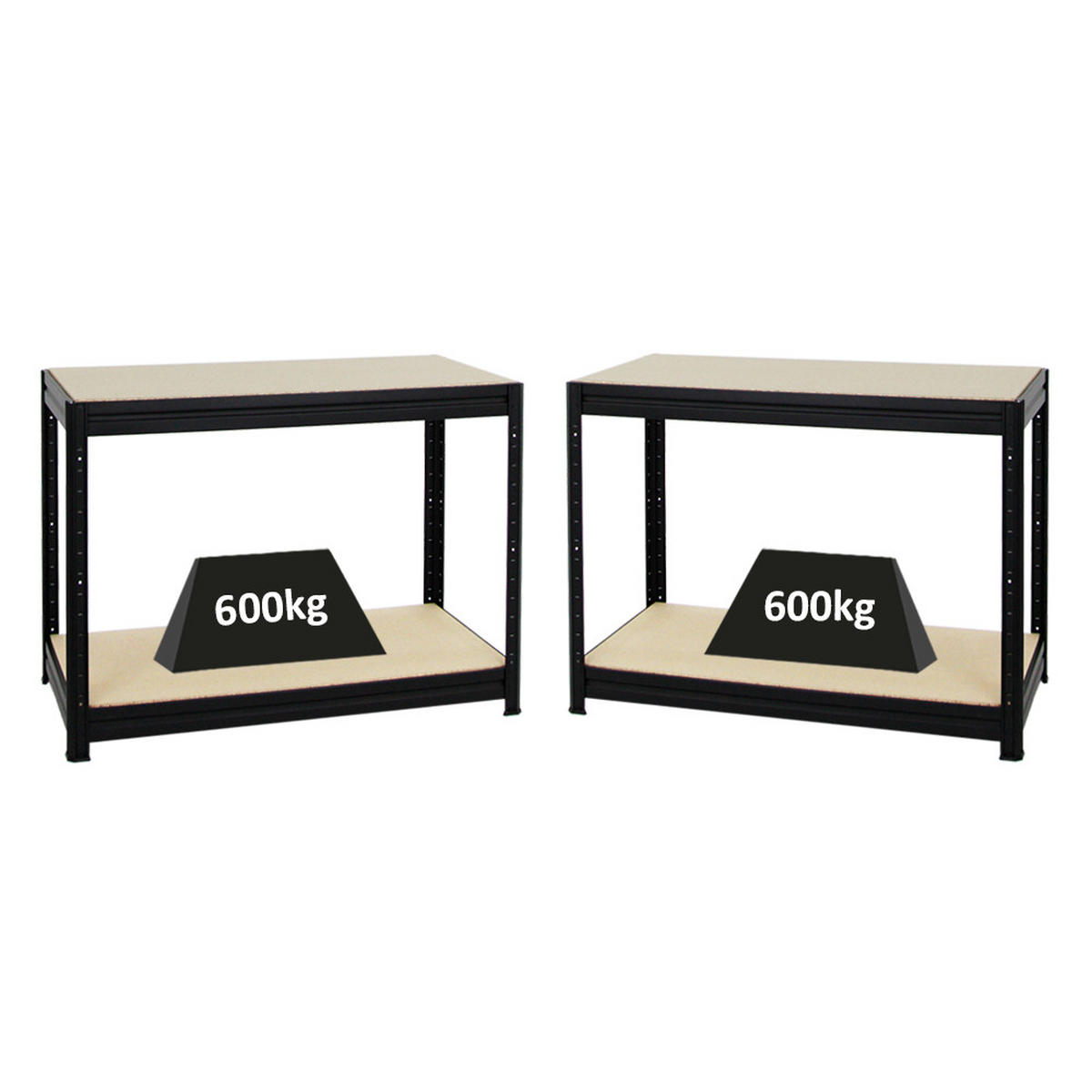 WERKBANK Dino 2er-Set mit 2x höhenverstellbar 90x120x60 cm Traglast 600 kg Schwarz - Schwarz, Metall (240/90/60cm) - PROREGAL
