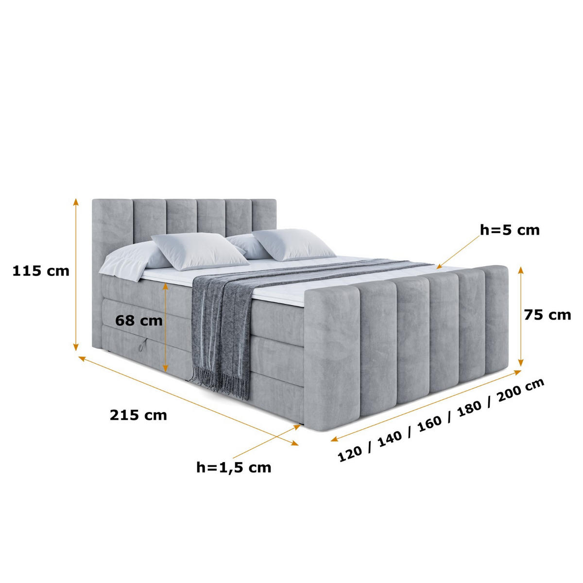 BOXSPRINGBETT BOXI1-Z KING - 180x200 - H3/H4 - Grau - Grau, Holzwerkstoff (180/200cm) - ALTDECOR