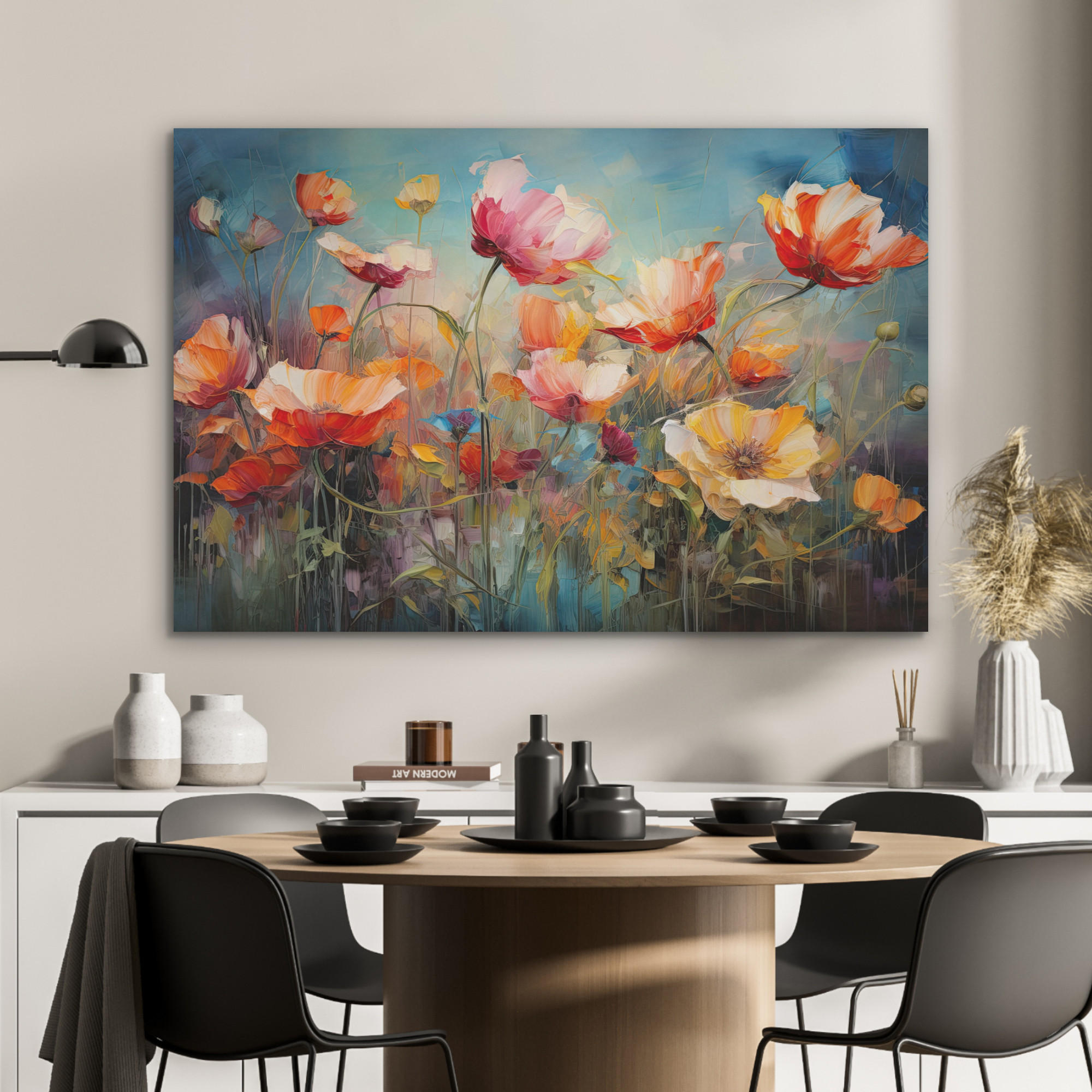 AKUSTIKPANEEL Blumen - Aquarell - Kunst - Botanisch - Natur 100x70 cm - Orange, Textil (100/0.9/70cm) - MuchoWow