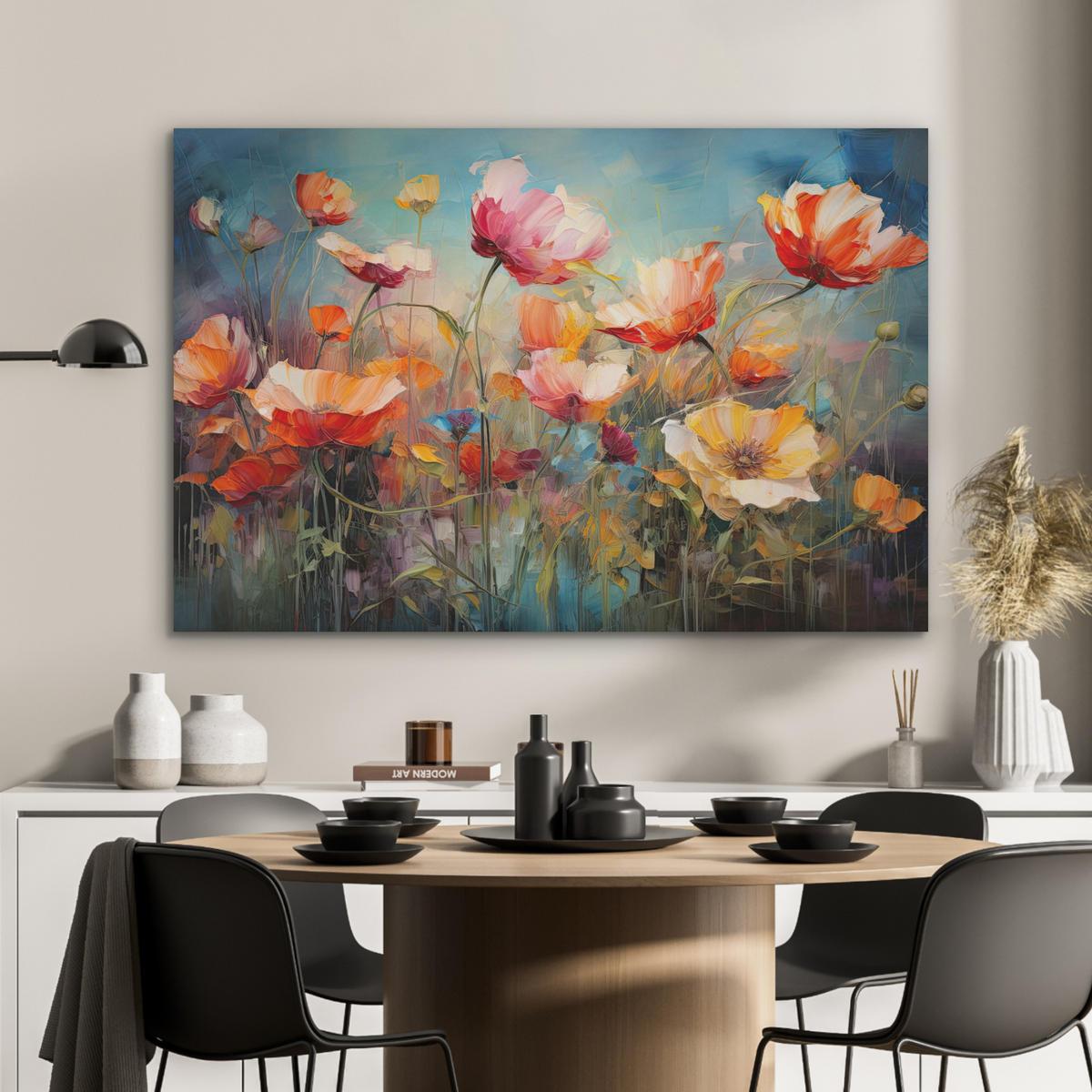 AKUSTIKPANEEL Blumen - Aquarell - Kunst - Botanisch - Natur 100x70 cm - Orange, Textil (100/0.9/70cm) - MuchoWow