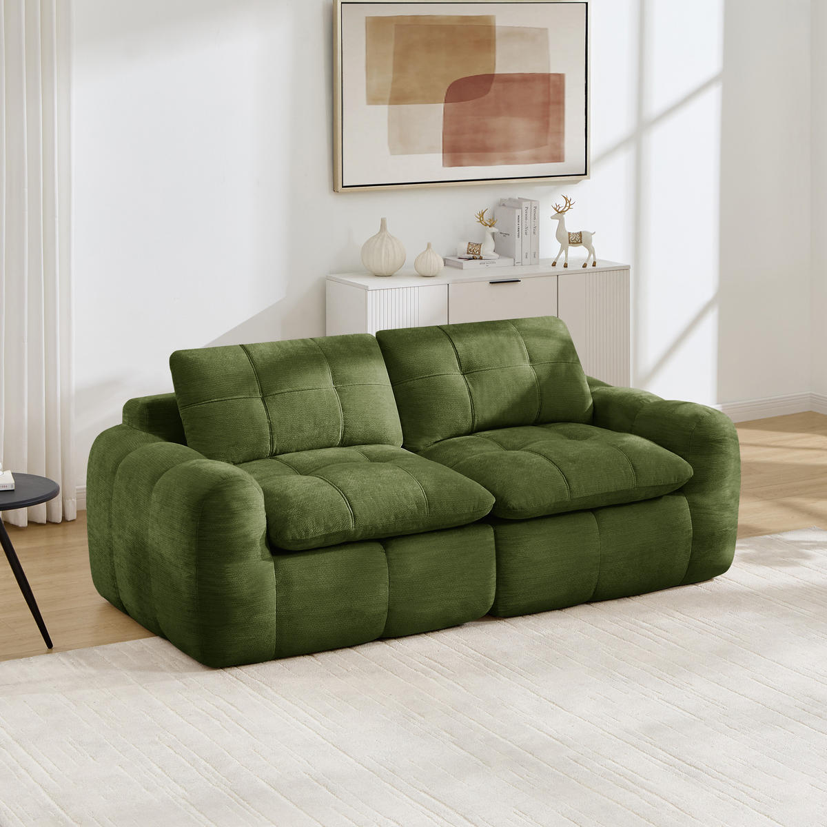 2-SITZER-SOFA DE-34464 quadratische Tuftung und 32D-Schaum Grün - Grün, Textil (97/68/194cm) - ComfortXL