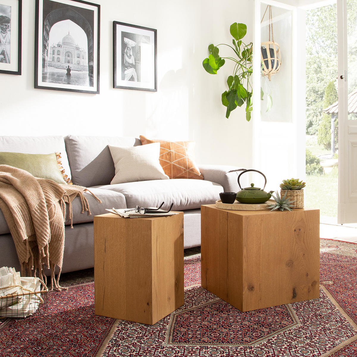 BEISTELLTISCH - Echtholzfurnier - Eichefarben, Holzwerkstoff (40/40/40cm) - home24