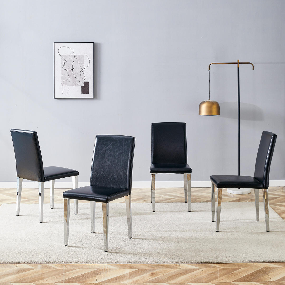 STUHL-SET DE-36600 4 Stück mit PU-Bezug und Metallbeinen Schwarz - Schwarz, Metall (47/90/41cm) - ComfortXL