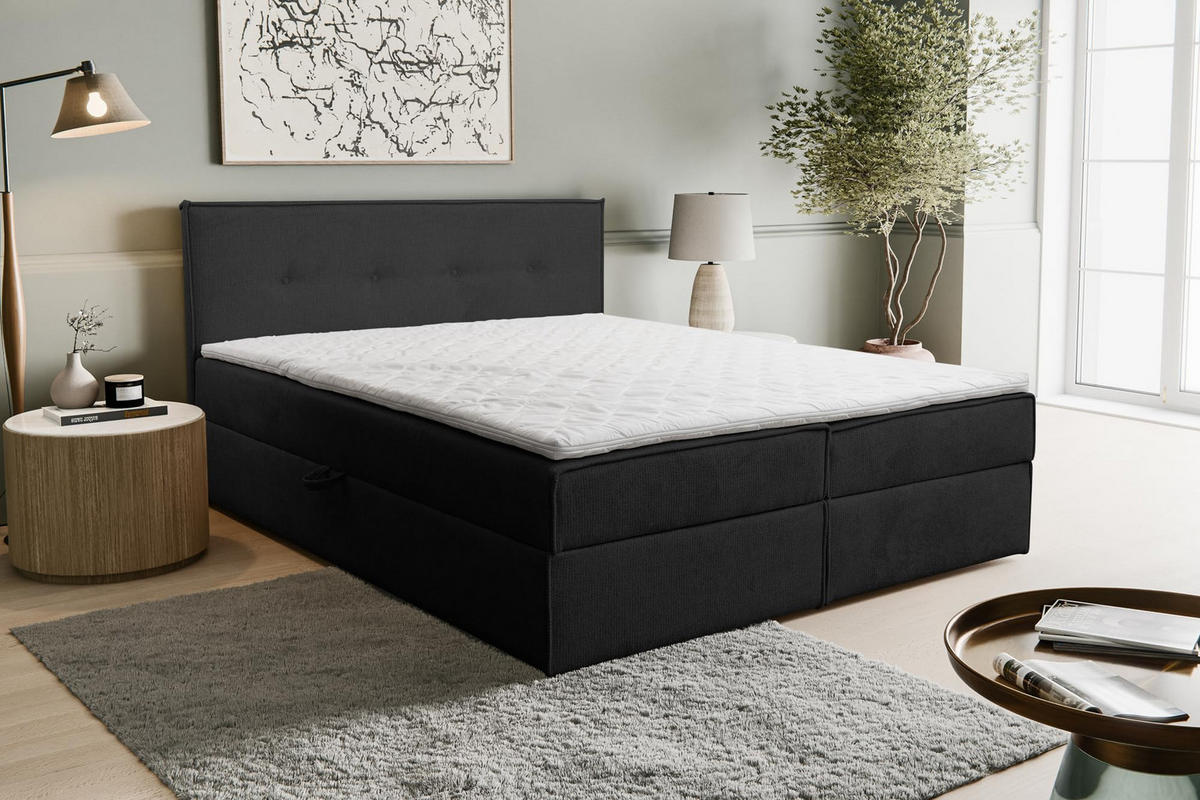 BOXBETT CALIDO mit zwei Bettkästen H2/H3 Matratze und Topper 160 x 200 cm - Schwarz, Holzwerkstoff (160/200cm) - VENASI MÖBEL