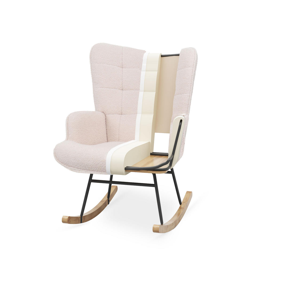SCHAUKELSTUHL Luna Skandinavischer aus beigem Frottee mit Nähten - Beige/Akaziefarben, Holz/Holzwerkstoff (67/91/85.5cm) - Sicaan