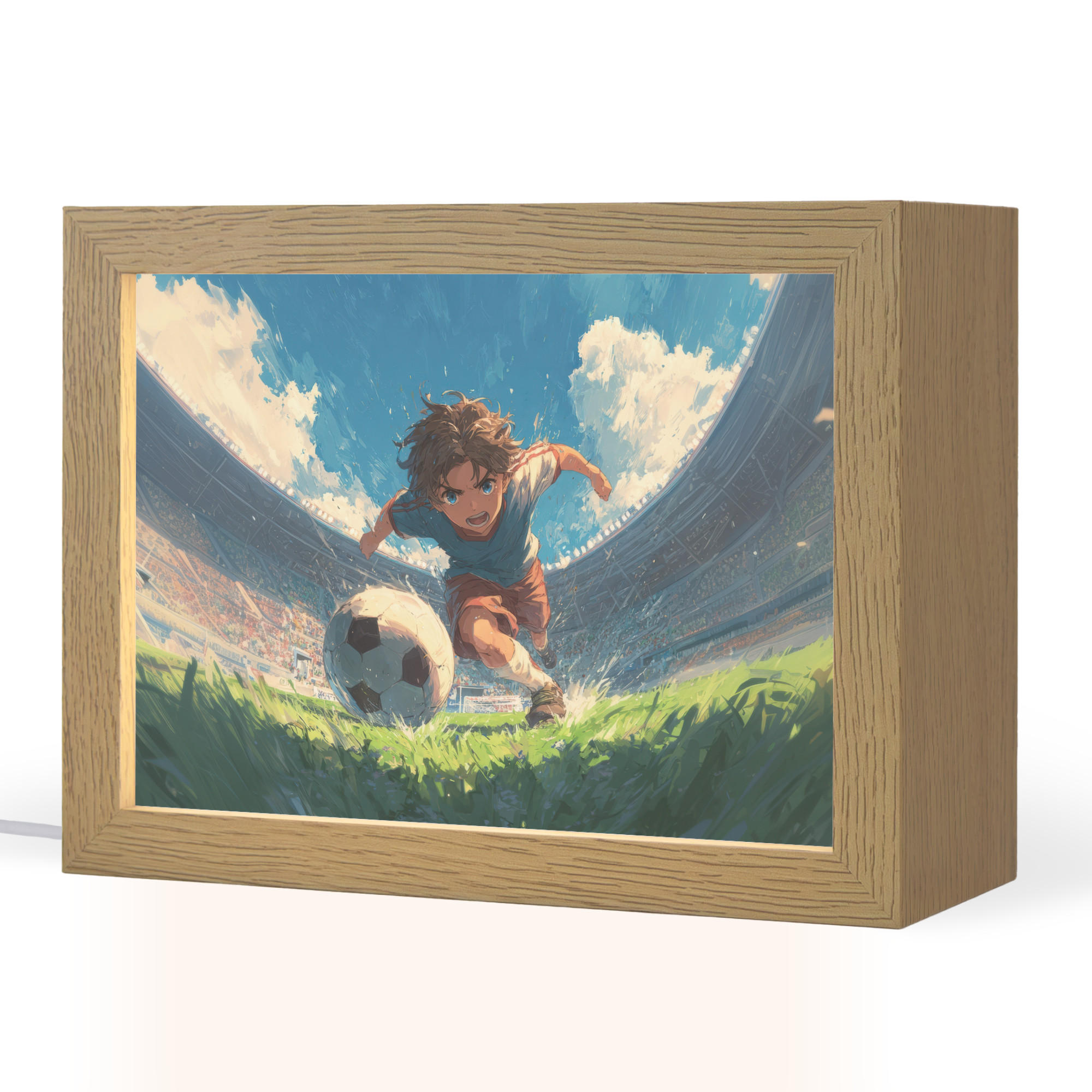 NACHTTISCHLAMPE Stadion - Fußballer - Ball 20x15 cm - Blau, Holzwerkstoff (8/20/15cm)