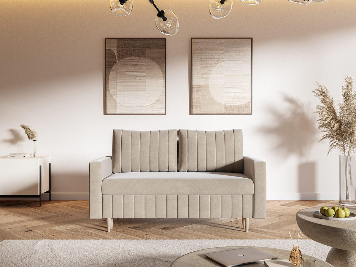 SCHLAFSOFA 160 cm Scandi, 2-seater, Bettkasten, Beine, Beige - Beige, Holz (160/94/90cm) - Emporius