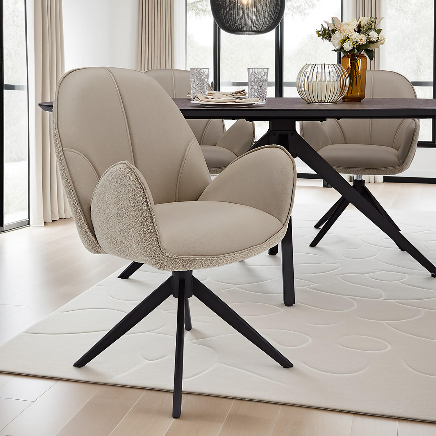 ARMLEHNENSTUHL Bouclé in Beige drehbar - Beige, Textil (59/90/60cm) - Homestyle4u