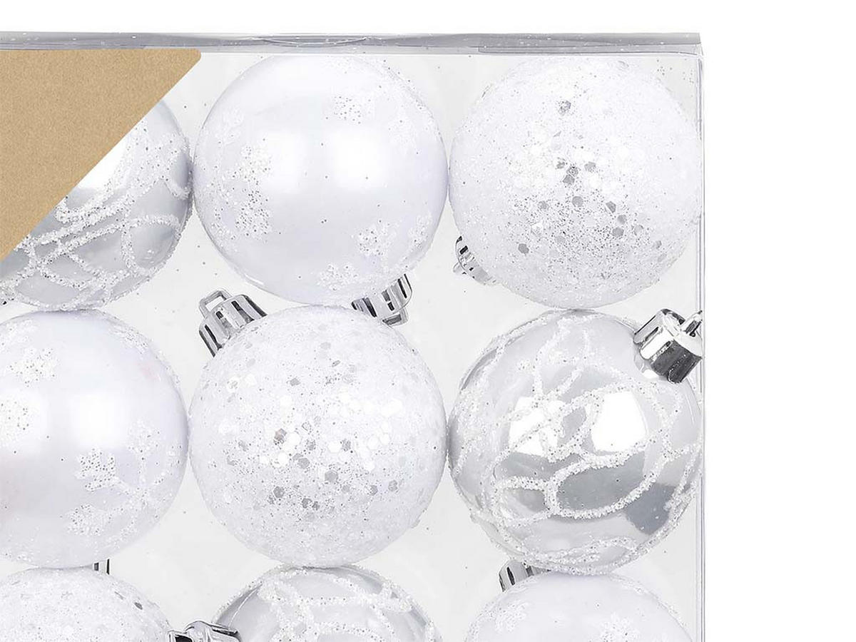 WEIHNACHTSORNAMENTE 9er-Set Ornamente weiß Mix 6 cm - Weiß, Kunststoff (6/6/6cm) - LAALU