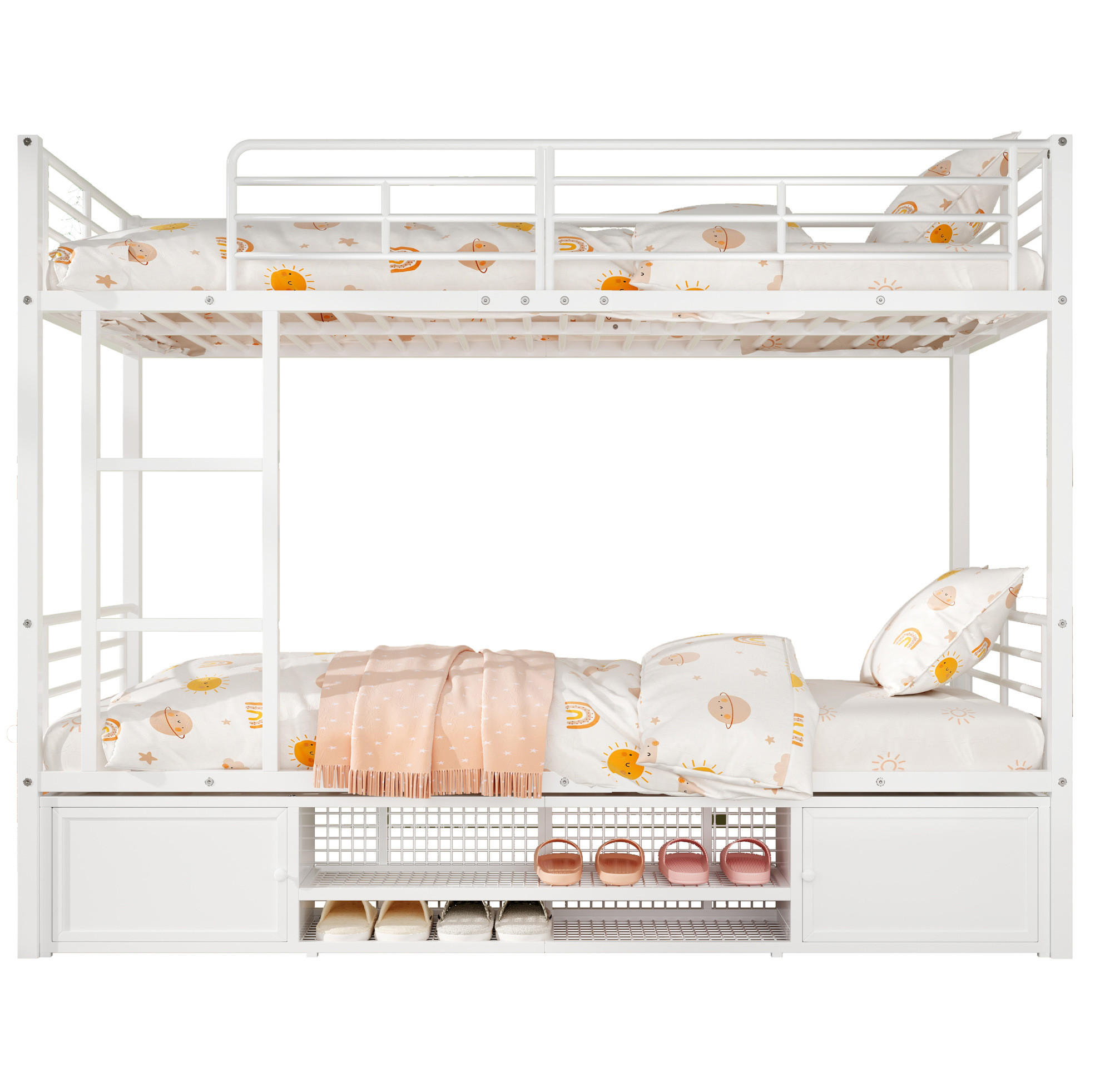 ETAGENBETT 90/200 cm Weiß aus Metall mit Schuhablage - Weiß, Metall (90/200cm) - Flora Grace