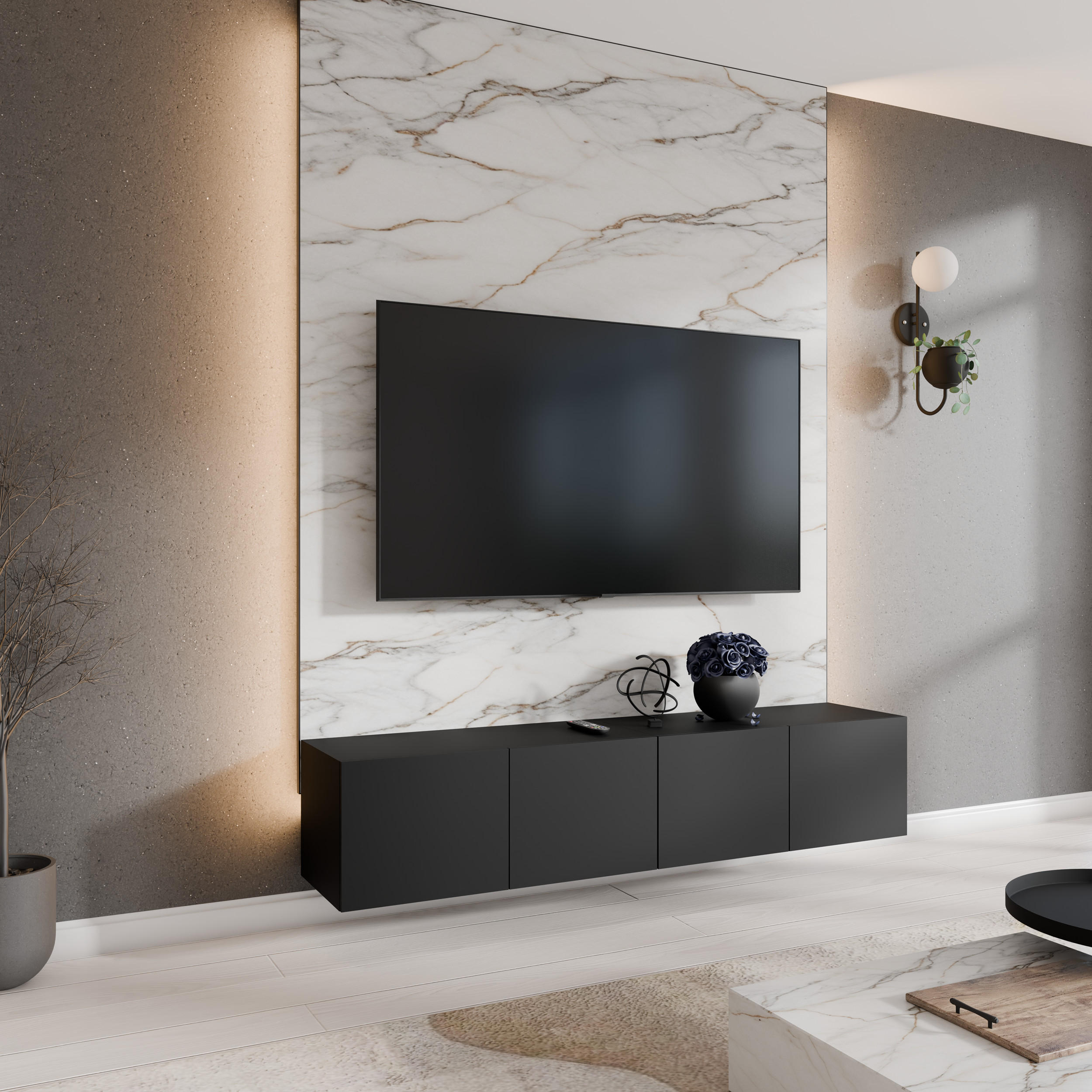 TV-SCHRANK LIO - Schwarz, Holzwerkstoff (200/41/40cm) - Meblini