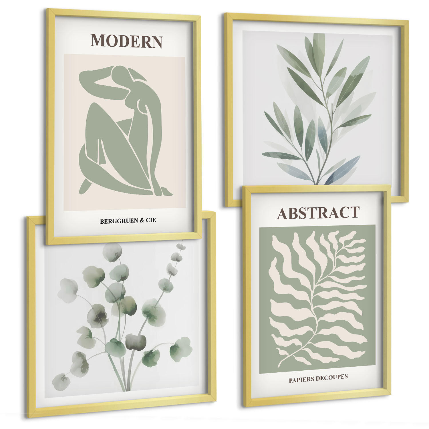 BILDER SET 4er Set - 50x50 cm & 40x60 cm Goldrahmen - Matisse entwirft Boho-Pflanzen - Goldfarben, Kunststoff (50/50cm) - TULUP