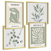 BILDER SET 4er Set - 50x50 cm & 40x60 cm Goldrahmen - Matisse entwirft Boho-Pflanzen - Goldfarben, Kunststoff (50/50cm) - TULUP